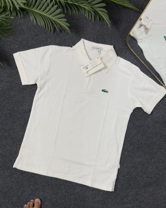 Premium Half Zip Polo Shirt - White | Premium Cotton PK Fabric | C-17