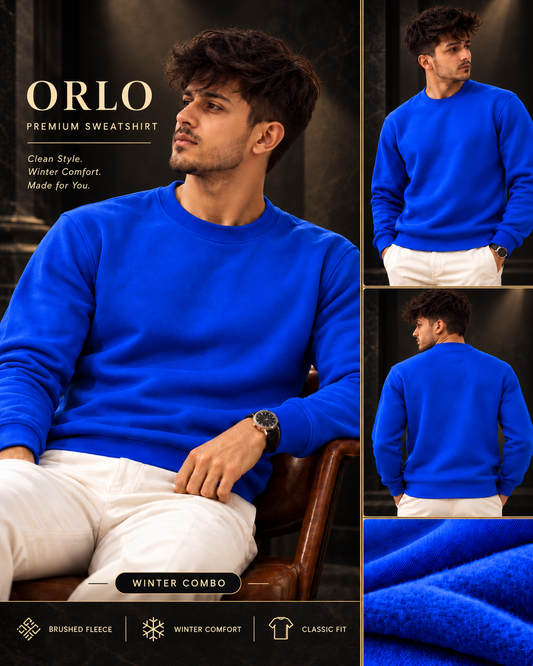 ORLO Premium Brushed Fleece Sweatshirt – Royal Blue| C-54