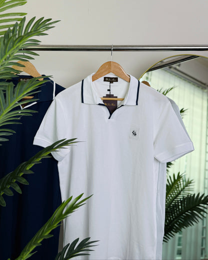 100% Cotton Fabric White & Navy Blue Polo shirt 2 Piece| Combo-15