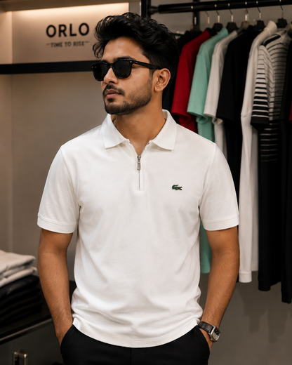 Premium Half Zip Polo Shirt - White | Premium Cotton PK Fabric | C-17