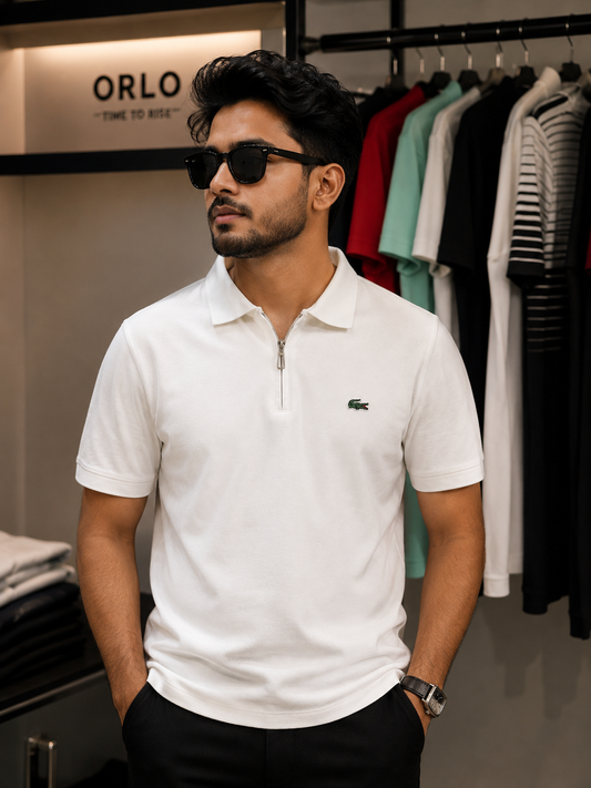 Premium Half Zip Polo Shirt - White | Premium Cotton PK Fabric | C-17